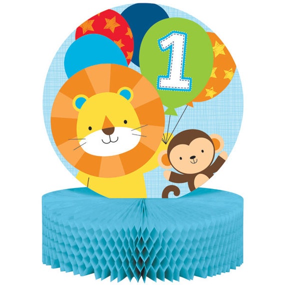 Adorable Boys Blue Zoo Theme 1st Birthday Honeycomb Table Etsy