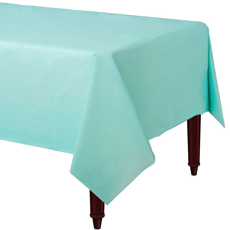 54X108 Inch Robins Egg Disposable Plastic Table Cover Premium Medium Weight Reusable Tablecloth
