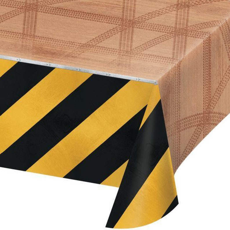 Matching Tableware In This Shop! 54 x 102 Inch Disposable Plastic Table Cover Big Dig Construction Party Theme