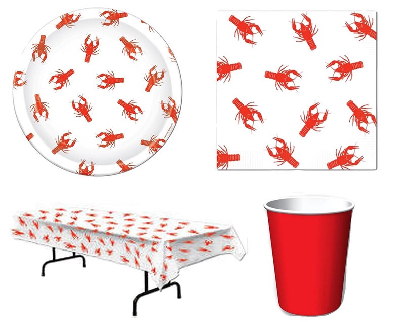 Cups /& Table Cover Celebration Set Service For 16 Includes Plates Summer Clambake Mardi Gras Crawfish Boil Tableware Set Napkins