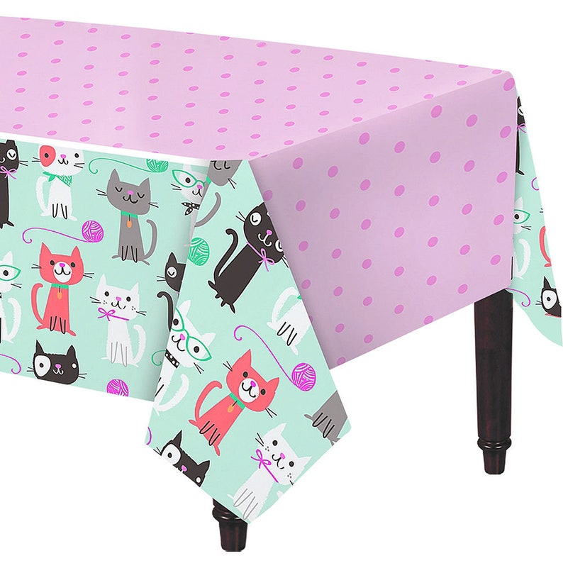 141 Pc Purrfectly Kitty Cat Birthday Tableware Celebration Set With Matching Table Cover /& Balloons! Service For 16!!