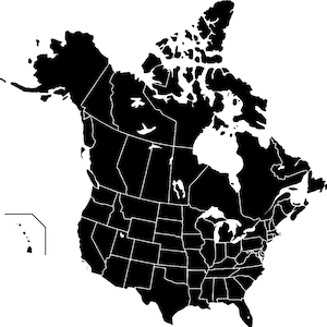 Mappa delle silhouette del Canada e degli Stati Uniti