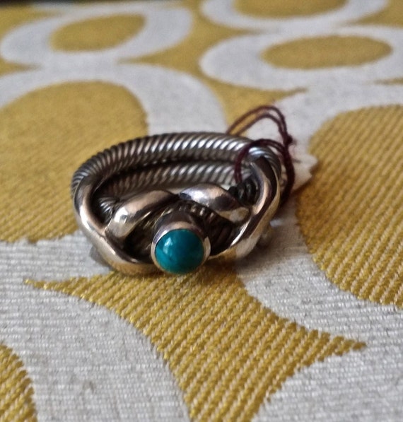 Silver Ring size 6 1/2 Braided look with faux tur… - image 2