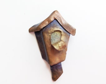 Copper Birdhouse Pin Brooch- Handcrafted