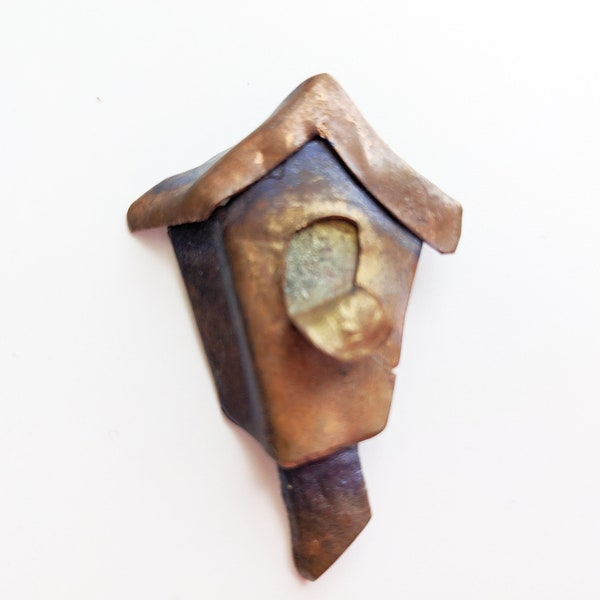 Copper Birdhouse Pin Brooch- Handcrafted