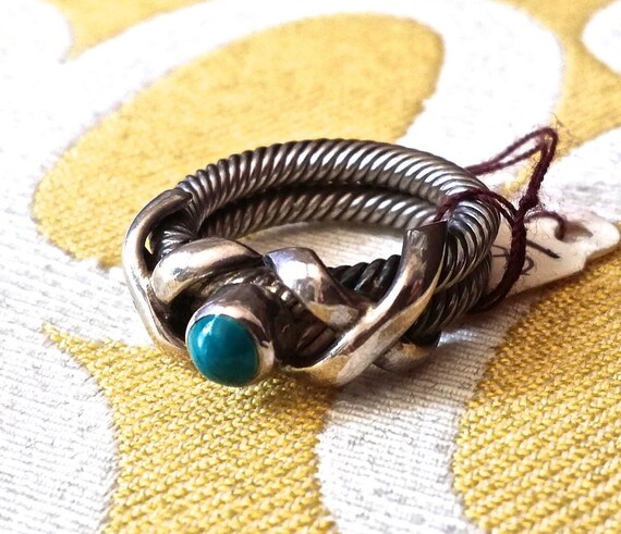 Silver Ring size 6 1/2 Braided look with faux tur… - image 1