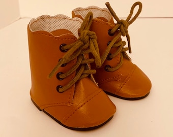 18&quot; doll shoes for American Girl dolls brown scallop top boots for 18 inch doll like Kirsten Larsen REPRODUCTION pioneer doll period shoes