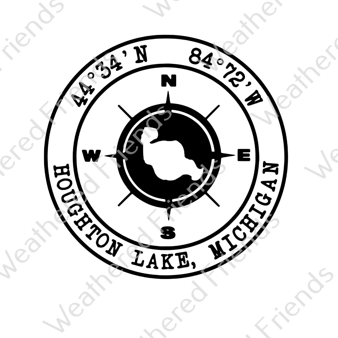 Houghton Lake Michigan Compass SVG Digital Download Etsy