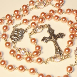Pink Pearl and Crystal Rosary/Communion/Baptism/Girl&#39;s Rosary/Pink Rosary/Pearl Rosary