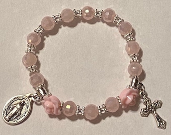 ROSARY BRACELET-Pink with silver or gold accents