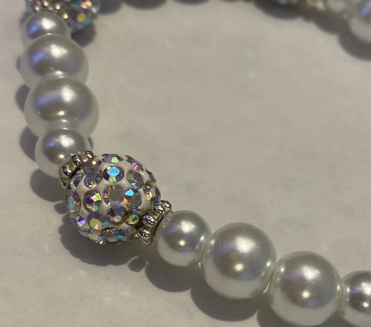 Bridal Bracelet-White Pearl and mulit- colored Pave Beaded Bracelet