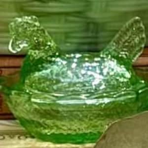 Lot of 3 Mini Hen on Nest Salt Cellars or Covered Mini Hens One of each color, Depression style glass