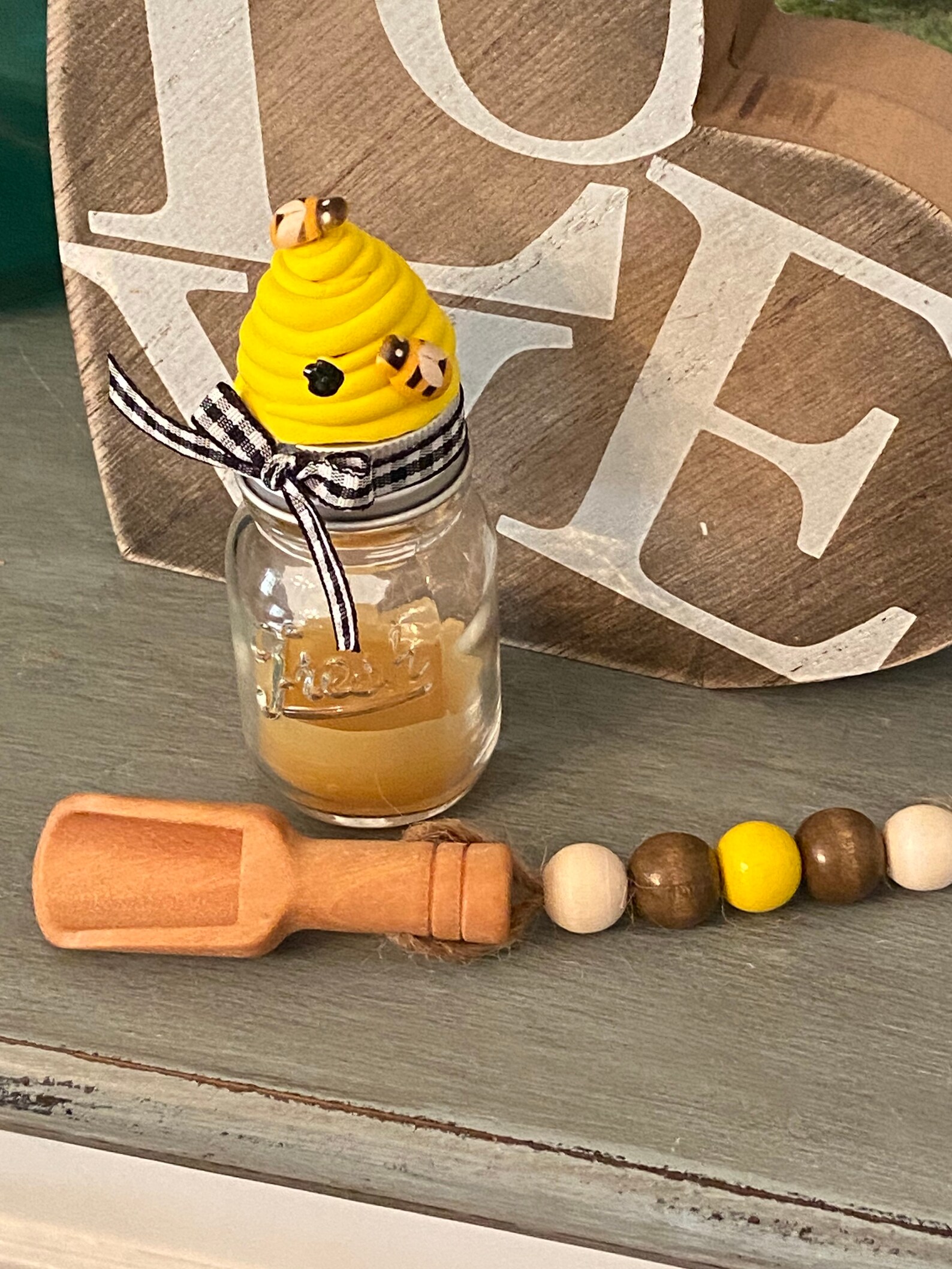 Faux honey jar honey dipper mini sugar scoop faux beehive Etsy