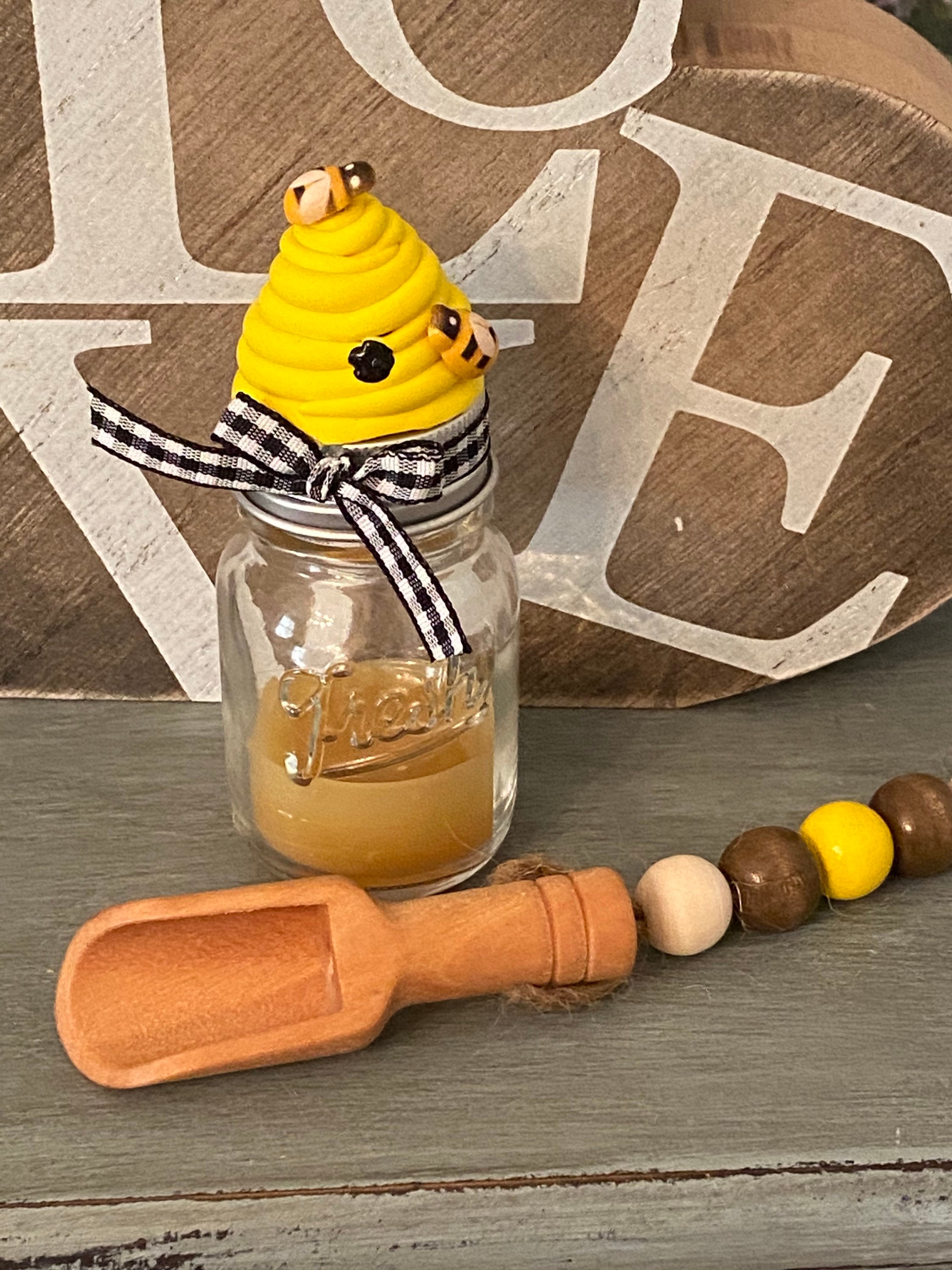 Faux honey jar honey dipper mini sugar scoop faux beehive Etsy
