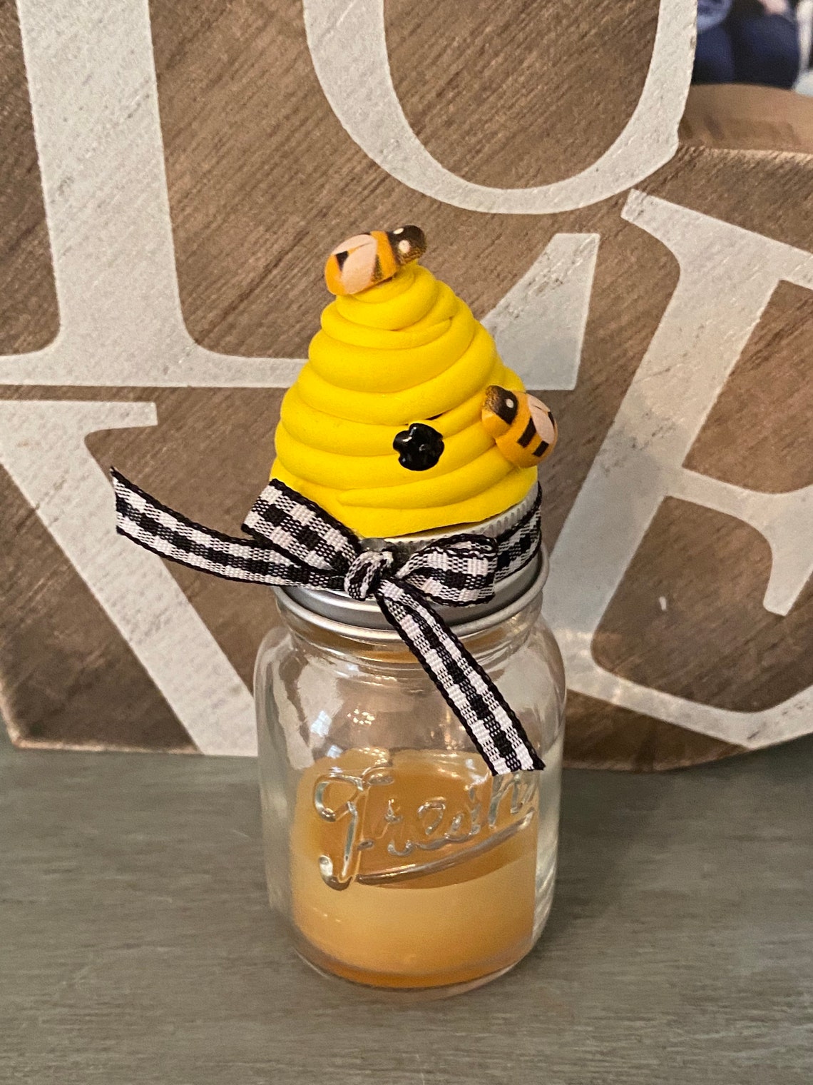 Faux honey jar honey dipper mini sugar scoop faux beehive Etsy