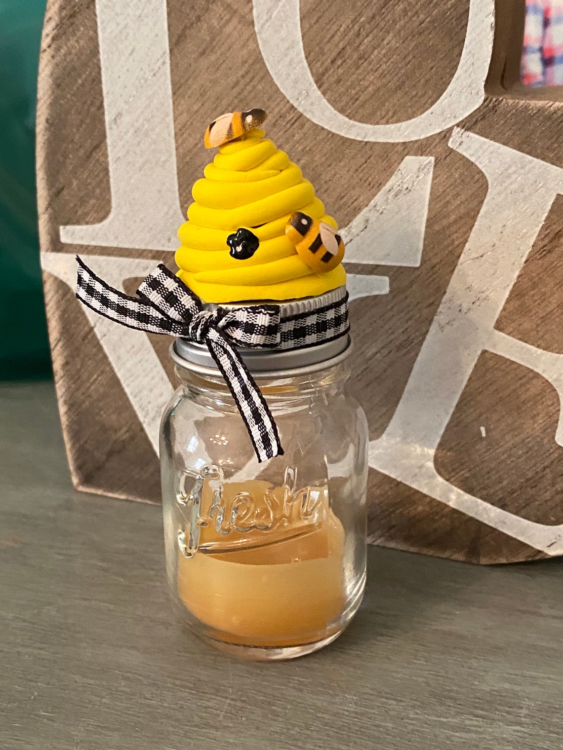 Faux honey jar honey dipper mini sugar scoop faux beehive Etsy