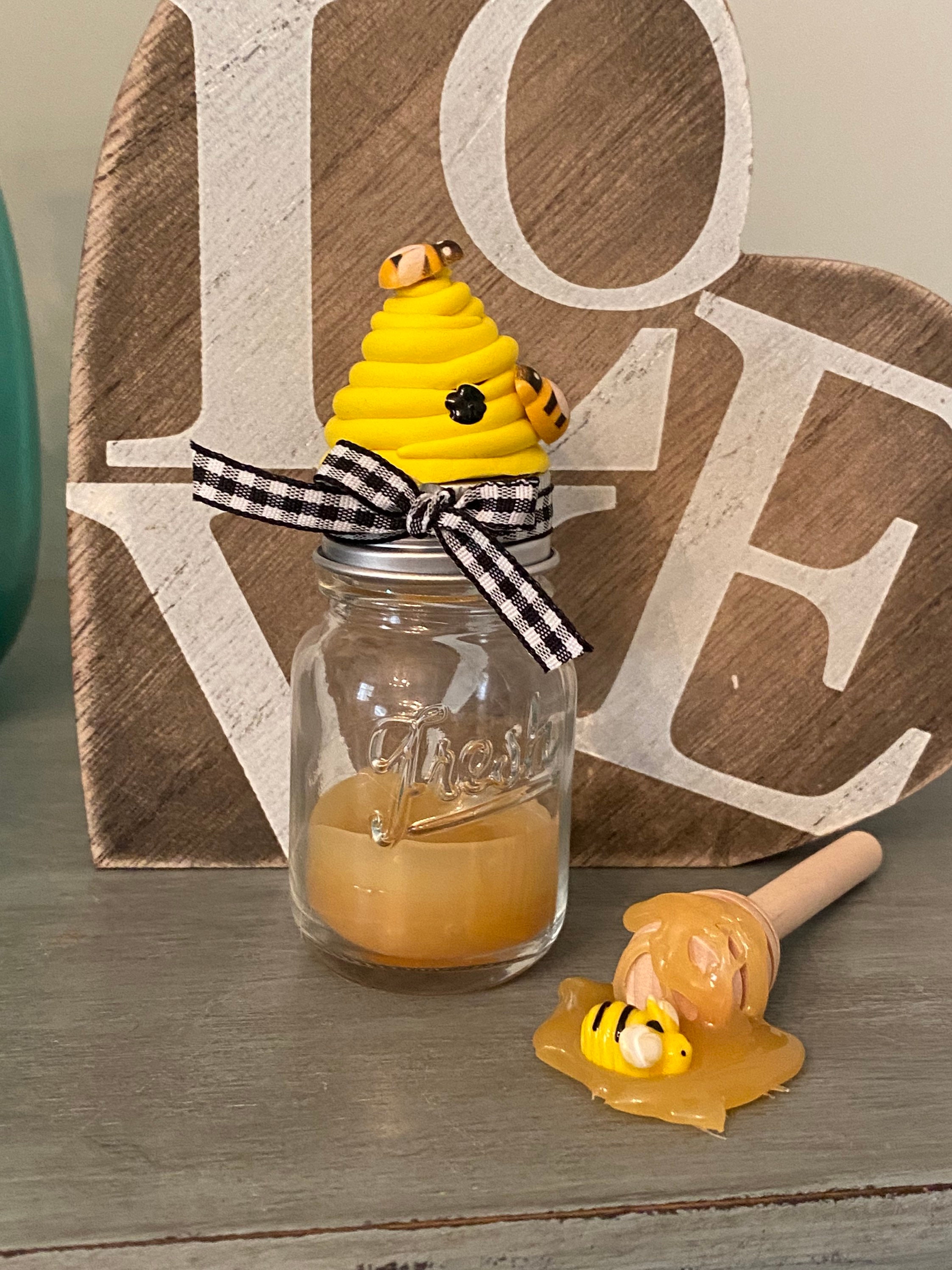 Faux honey jar honey dipper mini sugar scoop faux beehive Etsy