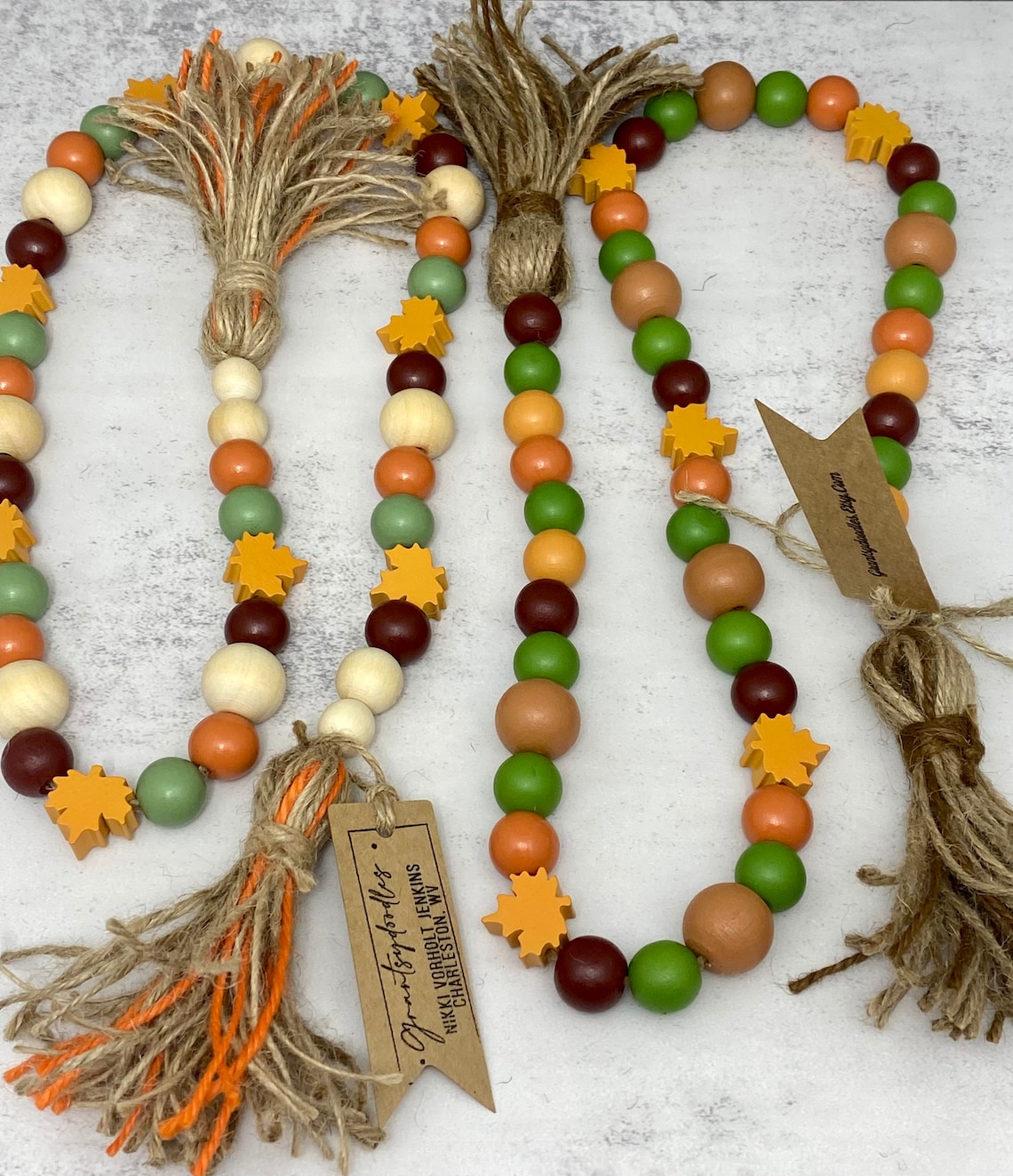 Fall Leaves Wood Bead Garland Thanksgiving tiered tray Etsy