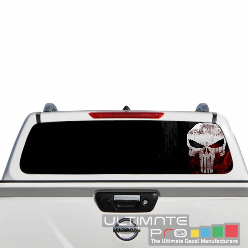 Punisher See Thru Sticker Graphic Decals Rear Window Perforated Decal Sticker Scull Compatible with Nissan Navara Printed Off Road srt