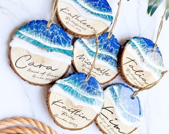 LARGE Personalized Ocean Tree Ornaments, Coastal Home Decor, Wedding Favors in Bulk, Family Vacation Keepsake, Engagement Gift, Beach Art