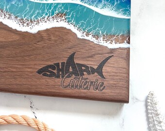 Walnut Beach Shark Ocean Charcuterie Board, Personalized Ocean Grazing Board, SharkCuterie, Cheese Tray, Serving Tray, Shark Cheese Board