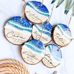 LARGE Personalized Ocean Tree Ornaments, Coastal Home Decor, Wedding Favors in Bulk, Family Vacation Keepsake, Engagement Gift, Beach Art