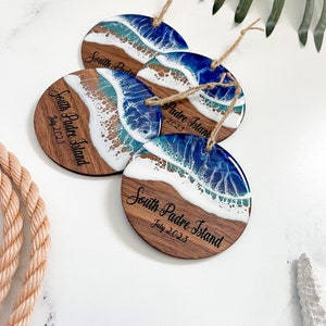 LARGE Walnut Ocean Tree Ornament, Coastal Home Decor, Custom Beach Art, Personalized Beach Christmas Ornament, Corporate Gift Bulk, Newlywed