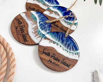 LARGE Walnut Ocean Tree Ornament, Coastal Home Decor, Custom Beach Art, Personalized Beach Christmas Ornament, Corporate Gift Bulk, Newlywed