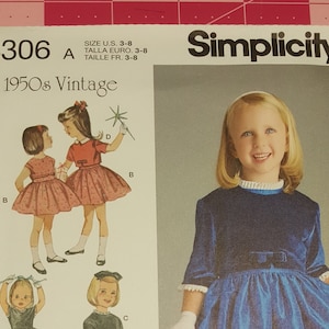 Simplicity Retro Sewing Pattern 8306 Girls Party Dresses Sizes 3 4 5 6 7 8 1950&#39;s Vintage UNCUT