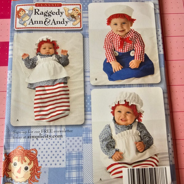 Simplicity Pattern 2487 Costumes Baby Infant Raggedy Ann & Andy Sizes XS S M L 7 to 24# UNCUT