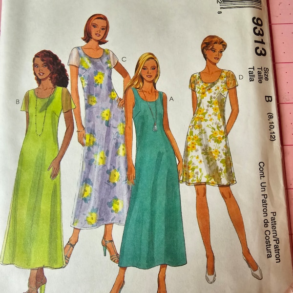McCalls Easy Pattern 9313 Misses Dresses Scoop Neck Short Sleeves Sheer Overlay Sizes 8 10 12 UNCUT