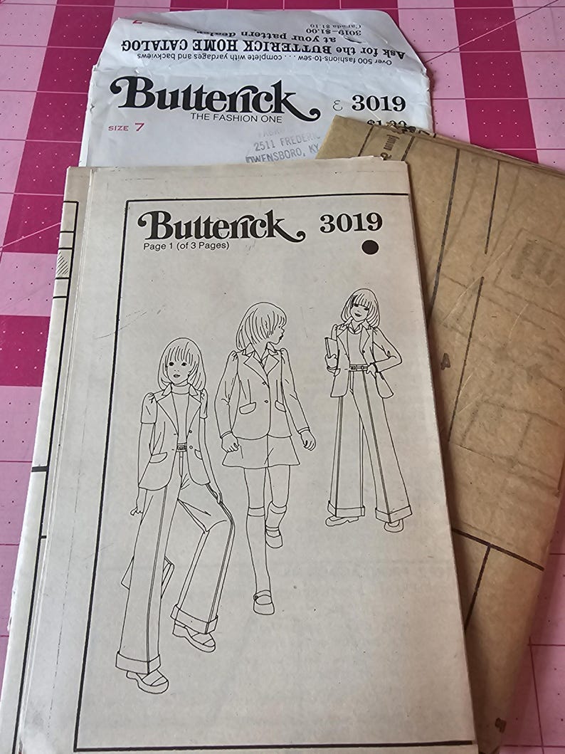 Number 3019 Vintage Circa 1972 Butterick Pattern 3019 Girls Jacket Pants Skirt ...