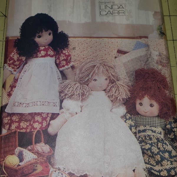 OOP Vogue Pattern 7418 Linda Carr Rag Dolls + Clothing Dresses Bloomers Aprons 18" Tall Doll UNCUT