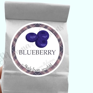 BLUEBERRY TAGS flavored label,  2&quot; round labels or gift tags for cookies, extract, muffins, candy, cakes and more