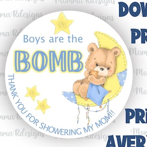 Boys are the BOMB  bath bomb or cocoa bomg favor tags. TEDDY BEAR favor tags, boys baby shower favor tags, thank you labels