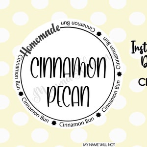 CINNAMON PECAN Cinnamon Bun  flavored label, cinnamon bun tags, 2&quot; round labels or gift tags