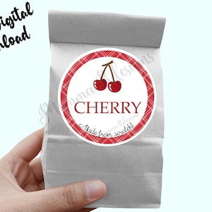 CHERRY TAGS flavored label,  2&quot; round labels or gift tags for cookies, extract, muffins, candy, cakes and more