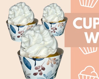 Cupcake wrappers, GREENERY print cupcake wraps, Shower cupcake wrapper