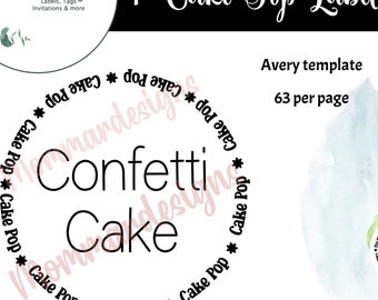 CONFETTI CAKE cake pop Flavor tags, 1"  Cake pop labels, cake pops