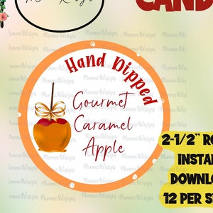 Mela candita, etichette per mele candite IMMERSE A MANO, etichette gourmet per mele candite, download immediato