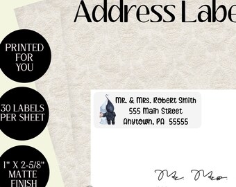 PRINTED Personalized return Address Labels, WEDDING GNOME Address Labels, wedding envelope labels