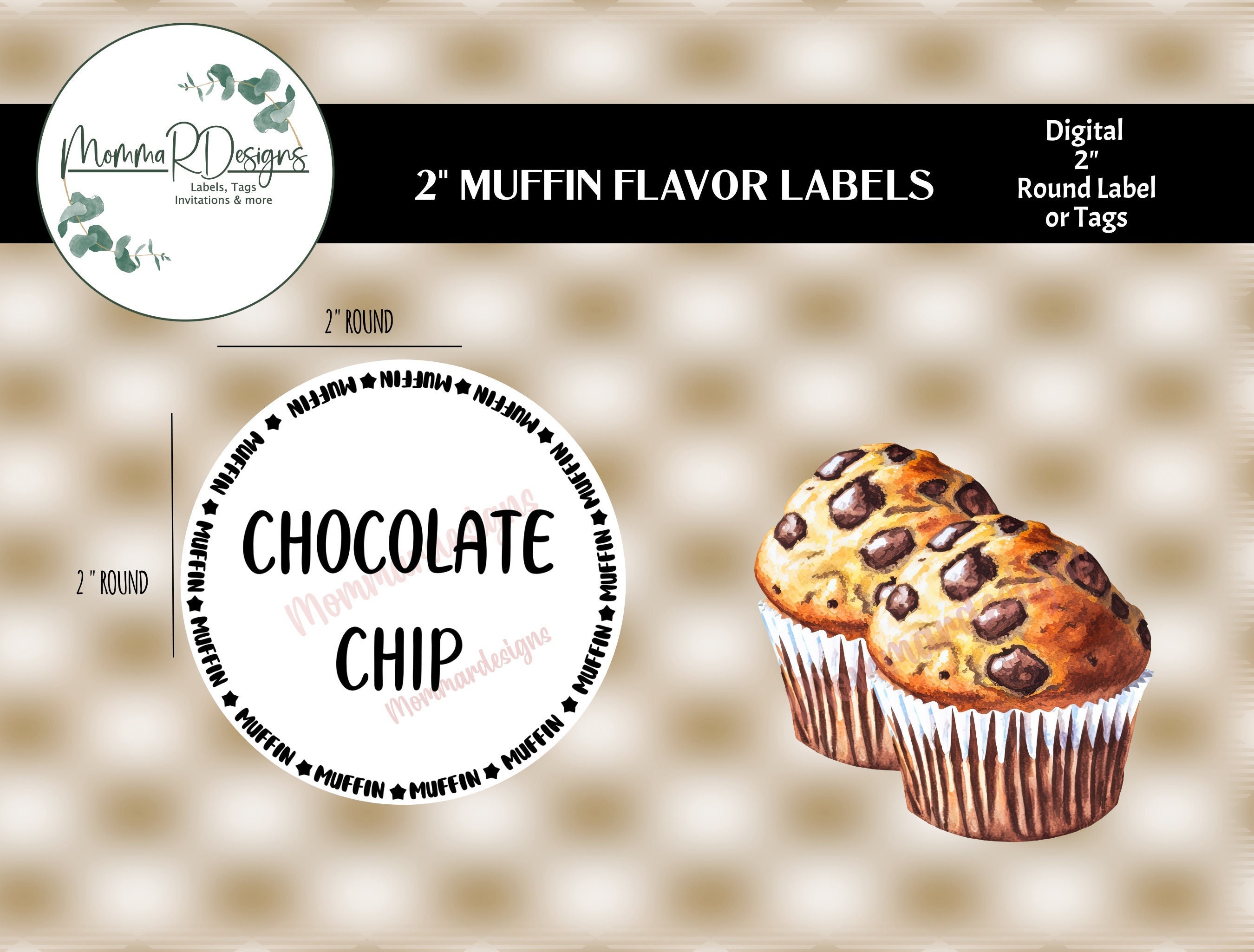 CHOCOLATE CHIP Muffin Labels, bake sale label