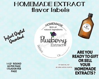 BLUEBERRY EXTRACT label, stickers, vanilla Extract 1.5", EXTRACTS