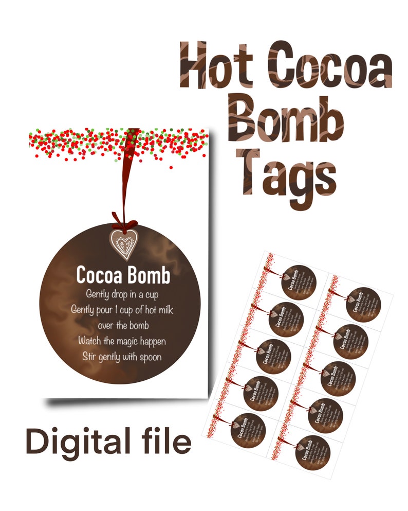 printable christmas hot cocoa bomb tag ornament tag hot etsy