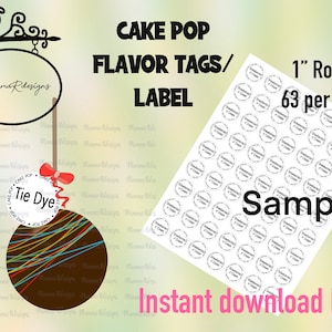 TIE DYE-cakepopsmaaklabels, labeltjes voor cakepops van 1 inch, tie-dye cakepops