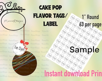 TIE DYE cake pop Flavor tags, 1"  Cake pop labels, Tie dye cake pops