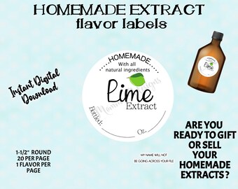 LIME EXTRACT label, stickers, vanilla Extract 1.5", EXTRACTS