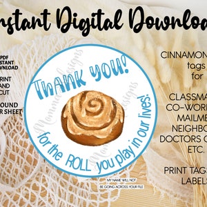 CINNAMON ROLL label, cinnamon bun tags, 2&quot; round gift tags