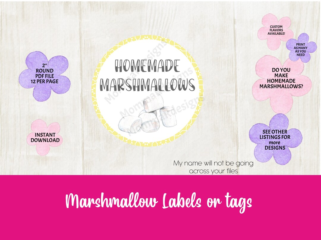 Homemade Marshmallow Labels, Marshmallow Packaging, GOURMET MARSHMALLOW ...