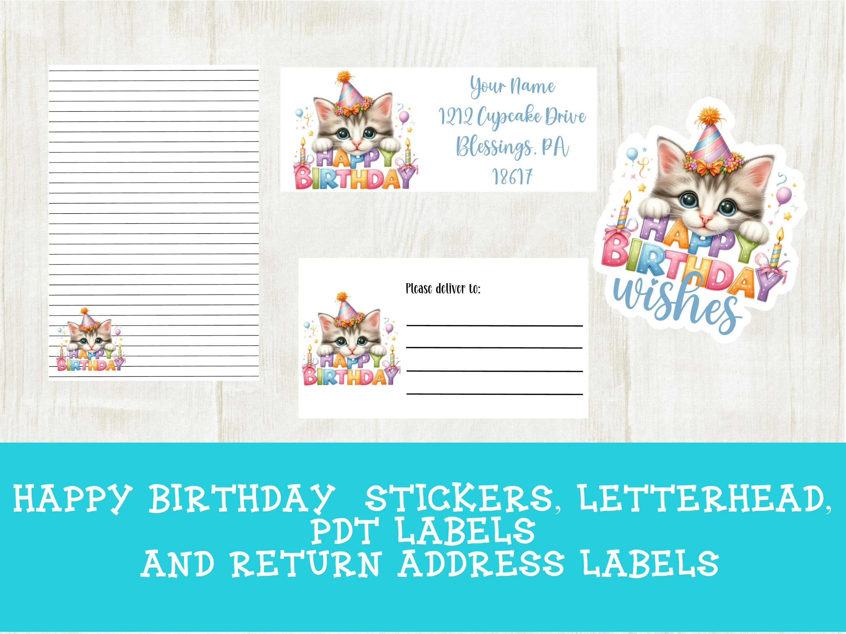 RAK Printed Cat HAPPY BIRTHDAY Personalized Return Address Labels ...